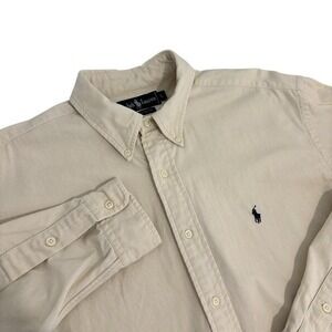 Ralph Lauren Cream Ivory Button Down Shirt Mens L Long Sleeve Thick Cloth Cotton